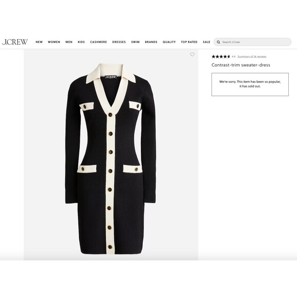 J Crew contrast black mini-sweater dress in supersculpt yarn size L Old Money - Picture 9 of 11